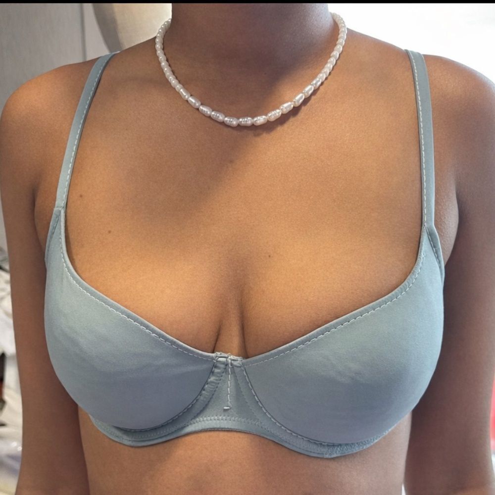 La Perla Blue Gray Contrast Stitch Bra - Picture 1 of 13